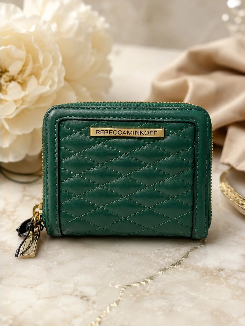 Rebecca Minkoff Quilted Zip Wallet in Jungle Green